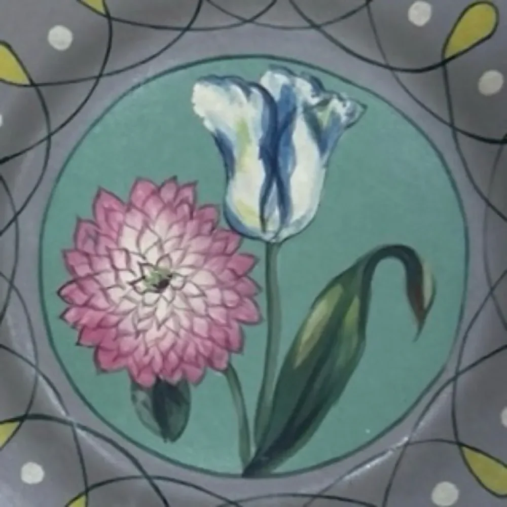Decorative Ceramic Plate Home OS Multicolor Floral Round -Hanger Attached